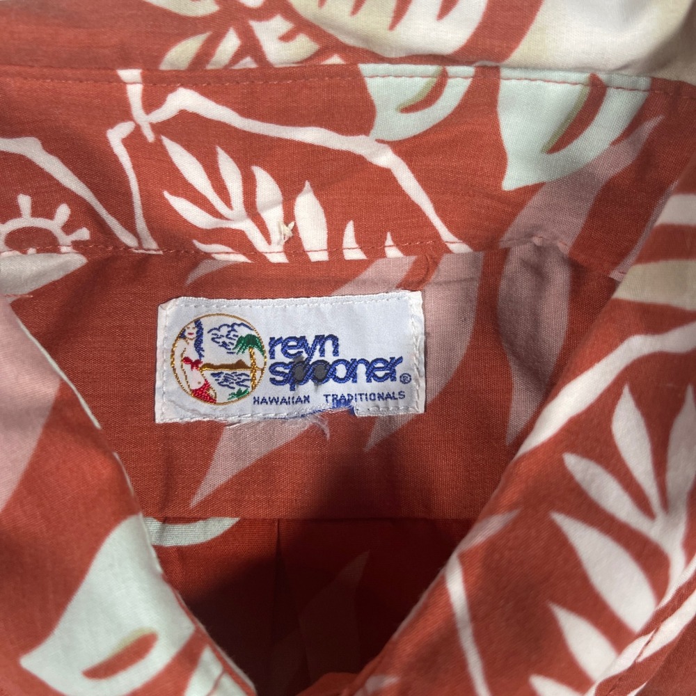 Reyn Spooner Hawaiian Shirt Pullover Mens Medium Rust Orange Tropical Print - Picture 2 of 6